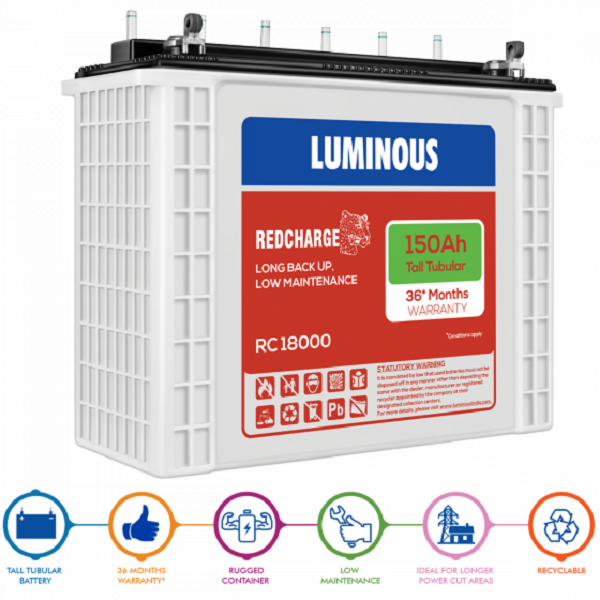 Luminous Cruze+ 5.2 KVA Inverter & RC18000 150Ah Tubular Battery