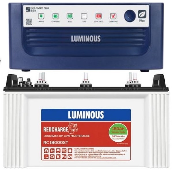 Luminous Eco Watt 700 Inverter UPS With Luminous Rc 18000ST 150Ah Tubular Battery