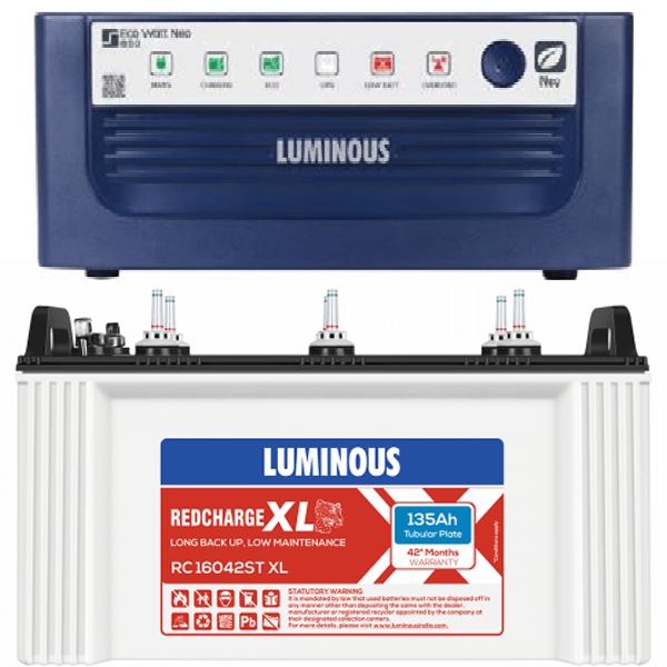 Luminous Eco Watt 700 Inverter UPS With Luminous RC16042 135Ah Tubular Battery